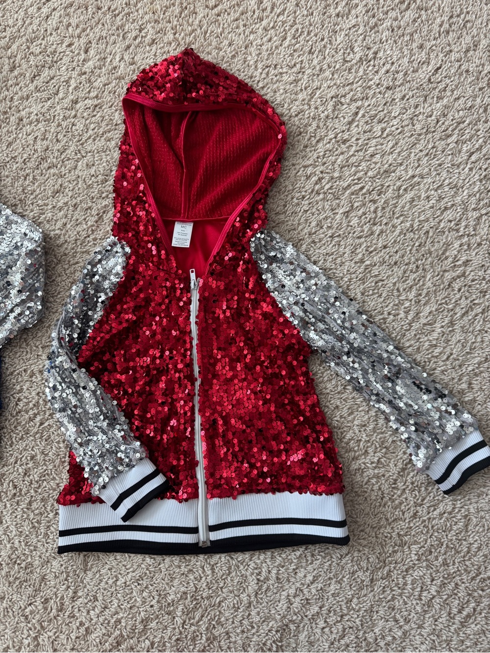 Weissman Red Sequin Hooded Zip Jacket